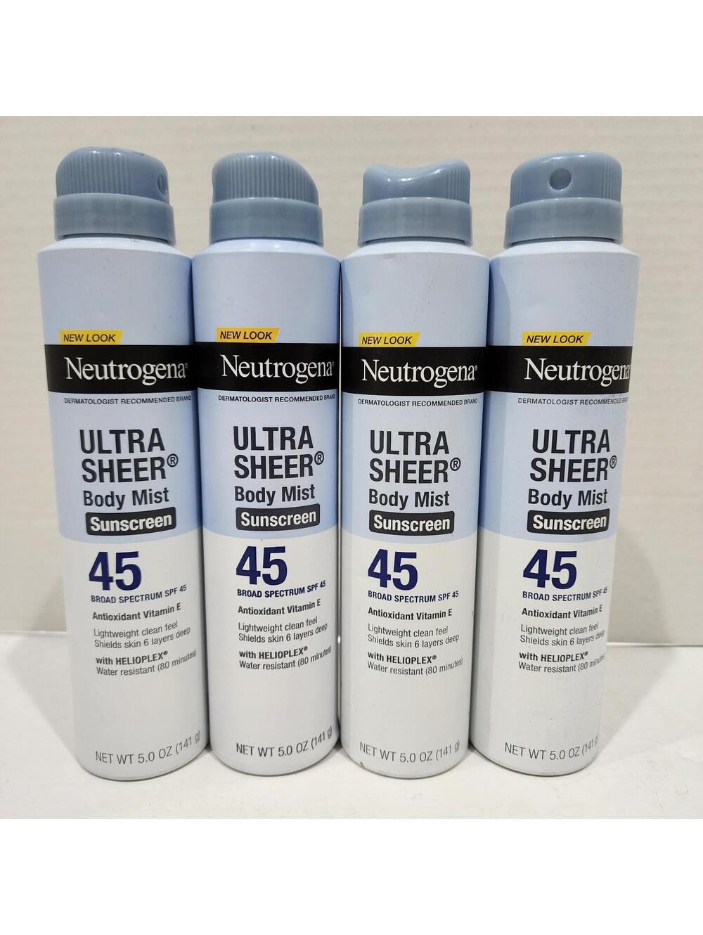 4 PACK - Neutrogena Sheer Body Mist Sunscreen SPF 45 5oz Spray